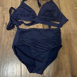 Kona Sol Blue Bikini High-Waisted Swim